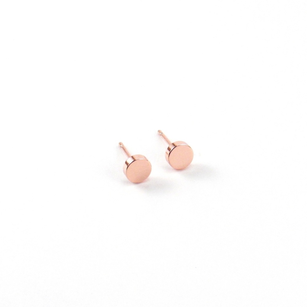 Rose Gold Circle Stud Earrings Small Flat Discs